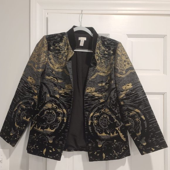 Chico's Gold & Gray Velvet Jacquard Blazer, Size 1 - Picture 6 of 6